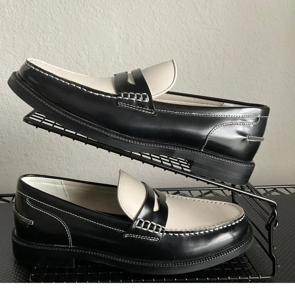 Aldo Buckley Mens Black White Leather Penny Loafers Pillow Walk Flex Size 7.5